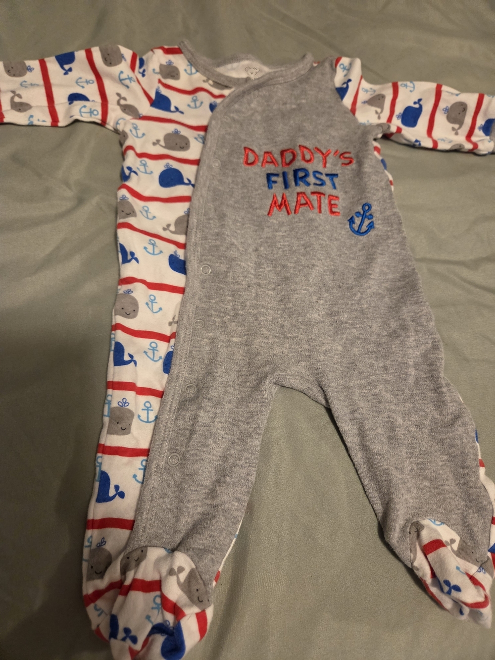 Koala Kids Gray Footed One-Piece with Blue and Red Nautical Accents